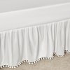 TILLYOU Ruffled Crib Skirt with Pompoms, Microfiber Nursery Crib Toddler Bedding Skirts for Baby Boys Girls, 14'' Drop, White