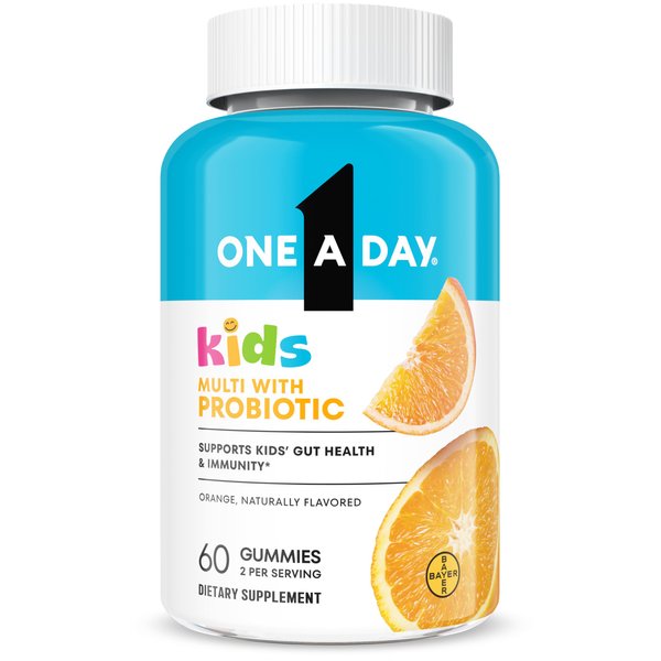 One A Day Kids Multivitamin with Probiotic, Multivitamin Gummies, Kids Probiotic for Digestive Health, Gummy Vitamins with Vitamin D for Immune Support, Orange Flavor, 60 Count