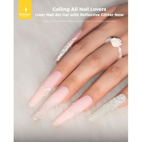 BURANO Holographic Gel Nail Polish Liner Nail Art Polish, Reflective Glitter Painted Gel Nail Design Polish 1 Bottle, Build in Thin Nail Brush Chrome Gel Curing Required 8ml (LX13)