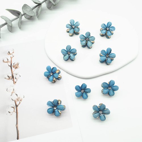 10 Pcs Mini Cute Flower-Shaped Hair Clips for Girls, Multicolor Crystal Hair Barrettes for Long Braid Hairstyles, Flower Hairpin for Women Hair Accessories (10 Pcs- Blue)