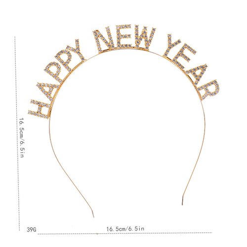 BinaryABC Happy New Year Headband Tiara,Rhinestone New Years Headband,New Year Eve Party Supplies(Golden)
