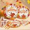 YQUQWN, 168PCS Thanksgiving Plates and Napkins Set, Thanksgiving Party Supplies, Serve 24 - Thanksgiving Plates and Napkins, Cups, Spoon, Fork and Knives for Fall Thanksgiving Party Decorations
