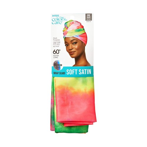 KISS COLORS & CARE Soft Satin Wrap Scarf - Tie Dye, Fashionable Multi-Purpose, Premium Hair Scarf for Minimizing Frizz, Chic & Comfortable, Preventing Breakage & Securing a Variety of Hair Styles
