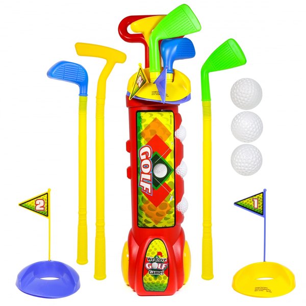 Kidplokio Kids Sports 9pc Toy Golf Clubs with Golf Balls Putter Iron Wedge, Red, Unisex, Ages 3+