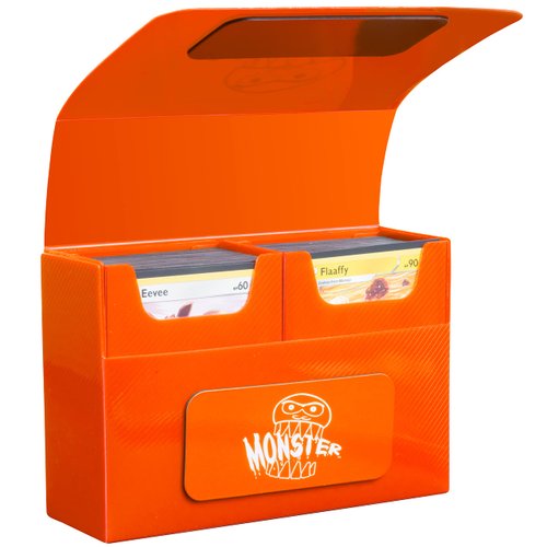 Monster Magnetic Double Trading Card Deck Box(Orange) - 2 Removable Deck Sleeves - Holds 150 Gaming TCGs-Compatible w/Yugioh,MTG, Magic The Gathering, Pokemon-Long Lasting, Durable Construction