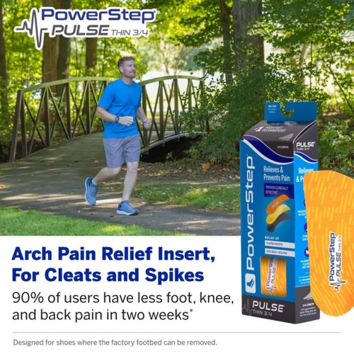 PowerStep Pulse 3/4 Orthotics - Arch Support Inserts + Pain Relief for Cleats & Tight Running Shoes - Insoles for Plantar Fasciitis, Mild Pronation, and Shin Splints (M 9-9.5, F 11-11.5)