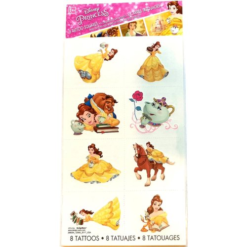 Magical Disney Beauty and The Beast Tattoos - Pack of 8 - Colorful, Fun & Unique Designs - Ideal Party Favors for Kids
