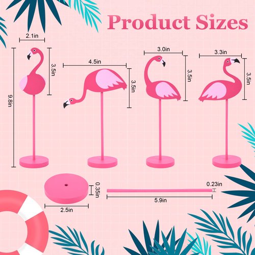 4Pcs Flamingo Wood Tall Standing Block Set Christmas Pink Flamingo Table Sign Tropical Bird Table Centerpieces Toppers for Home Office Desk Tier Tray Decor Party Supplies