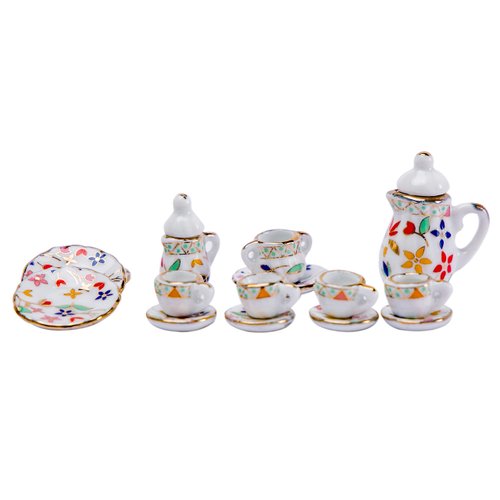 Birostiana Miniature Dollhouse Accessories Miniatures Stuff Realistic Mini Tableware Tea Cup Set Teapot Plates Porcelain DIY Decor Ornament for Miniature Dollhouse Kitchen Party 1 12 Scale