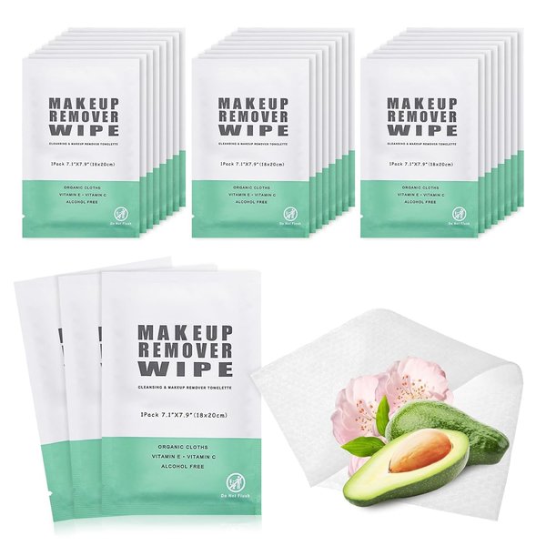 500 pcs Makeup Remover Wipes Individually Wrapped Makeup Wipes Bulk Face Cleansing Wipes, Individual Wet Wipes, Travel Towelette Makeup Remover Cloth for Face Cleansing Skin Care Remove Makeup