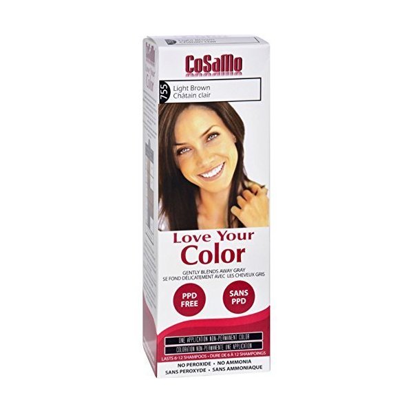 Cosamo Love Your Color, No Ammonia, No Peroxide Hair Color, #755 Light Brown (Pack of 6)