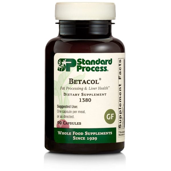 Standard Process Betacol - Liver Support Whole Food Supplement with Niacin, Vitamin B6, Spanish Moss, Inositol, Oat Flour, Ascorbic Acid, and More - 90 Capsules