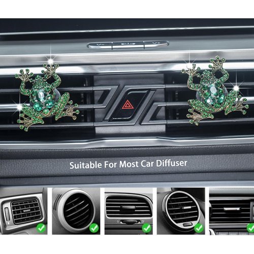 kiiwluu 2Pcs Cute Air Vent Clip with Freshener Pads Bling Car Air Freshener Clip Rhinestone Frog Car Diffuser Decoration Creative Car Interior Accessories