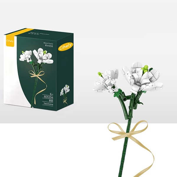 Cihely Flower Bouquet Building Blocks Kits Jasmine 601254, Artificial Flowers Building Project to Release Stress and Focus The Mind, for Birthday Gifts to Adults/Teens(100+ Pieces)