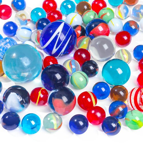 Shindel 85PCS Glass Marbles Bulk, Colored Glass Marbles for Kids Planet Marbles Assorted Sizes for Marble Run Party Favor Home Decor