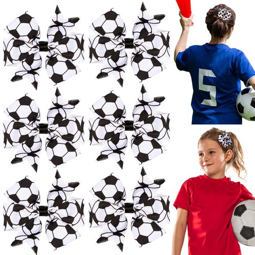 Whaline 6Pcs Soccer Ribbon Hair Clips for Girls Soccer Design Hairgrip Bows Black White Soccer Printed Hair Barrettes Soccer Lovers Hair Accessories for Women Girls Soccer Team Gift Party Suppliers