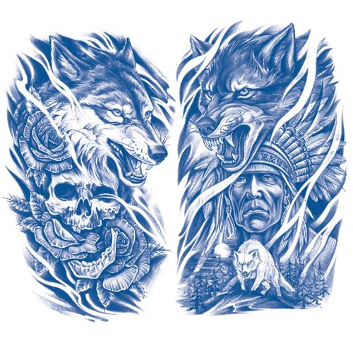 Oottati 2 Sheets Semi Permanent Waterproof Temporary Tattoos, 2 Weeks Long Last, 100% Plant-Based Ink Infinity Realistic Stickers, Roar Wolf Indian Skull Flower