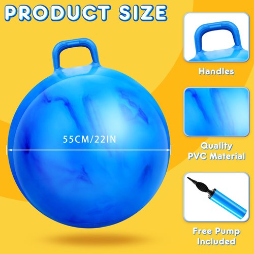 Lewtemi Hopper Ball for Adults, 29 Inch Bouncing Ball Hippity Ball with Handle Rubber Hop Ball, Jumping Hopping Ball Exercise Ball with Air Pump for Outdoors Sports Games Exercise (Blue Green Cloud)