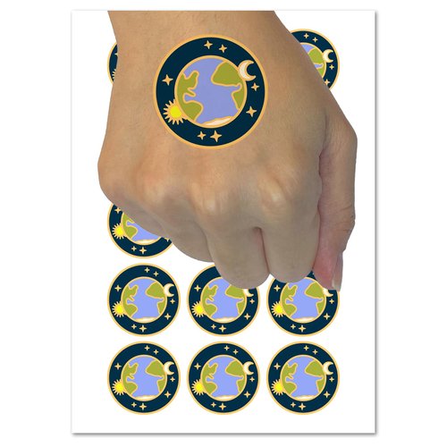 Earth Sun Moon Stars Temporary Tattoo Water Resistant Fake Body Art Set Collection - 54 1" Tattoos (1 Sheet)