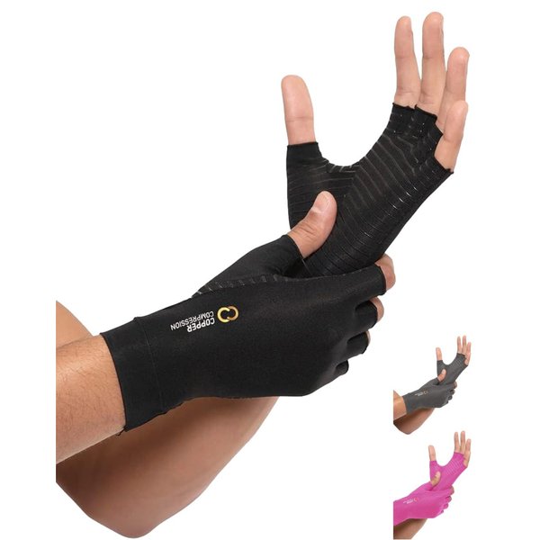 Copper Compression Arthritis Gloves | Fingerless Arthritis Carpal Tunnel Pain Relief Gloves For Men & Women | Hand Support Wrist Brace For Rheumatoid, Tendonitis, Swelling, Crocheting, Typing (L)