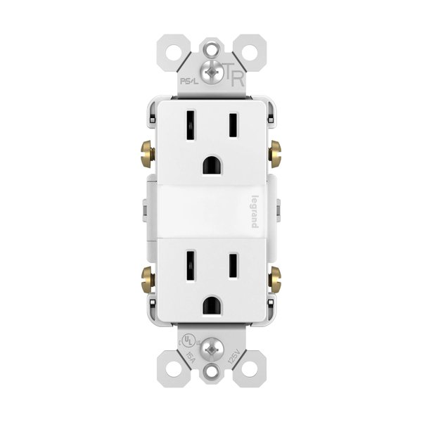 Legrand radiant NTL885TRAMBERW 15 Amp Adjustable LED Night Light Outlet, Amber Tinted to Reduce Bluelight, Tamper Resistant Decorator Receptacle, Optional Louver, White (1 Count)