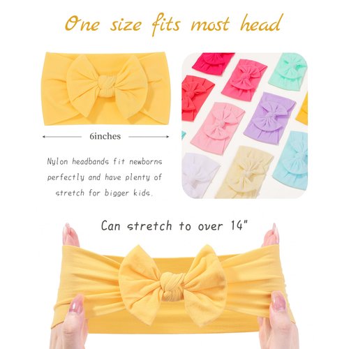 jollybows 20pcs Baby Girls Nylon Headbands Turban Hair Bows Hair Band Elastic Hair Accessories for Kids Toddlers Infants Newborn