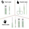 Manicure Set - 7 Pieces Professional Travel Nail Clippers with Green Leather Bag, Stainless Steel Nail Care Tools Grooming Kit for Women