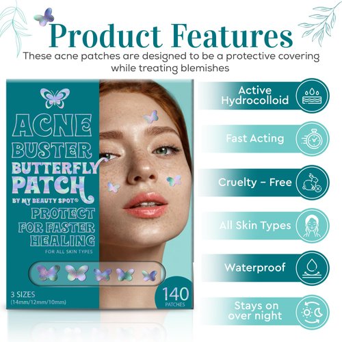 My Beauty Spot Pimple Patches Cute Acne Patches for Face (140 Patches) with Hydrocolloid, Tea Tree Extra & Salicylic Acid, Colorful Fun Designs – Pimple Patches for Face Acne Spot Treatment