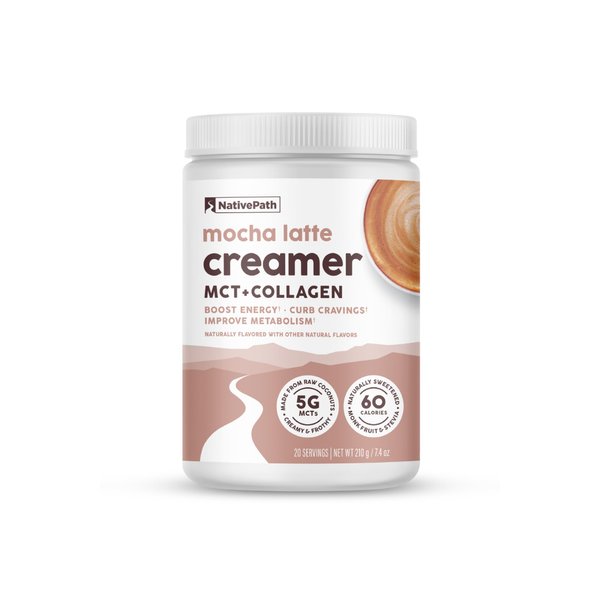 NativePath Keto Coffee Creamer Powder Mocha Latte — Keto-Friendly, Non-Dairy & Low Sugar Creamer. Made with Grass-fed Collagen Protein Powder, MCT Oil & Monk Fruit. Soy & Gluten Free (7.1 OZ)