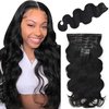 Seamless Clip in Hair Extensions Remy Human Hair, 12 Inch Natural Black Body Wave, Real Human Hair Extensions Invisible PU Clip Ins Skin Weft 90g 7pcs