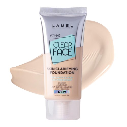 LAMEL OhMy Clear Face Full Coverage Foundation - Acne Coverage - Salicylic Acid & Tea Tree Extract - Dewy & Flawless Finish - Sensitive Skin Care - Organic & Oil-Free - 401, 1.35 fl.oz