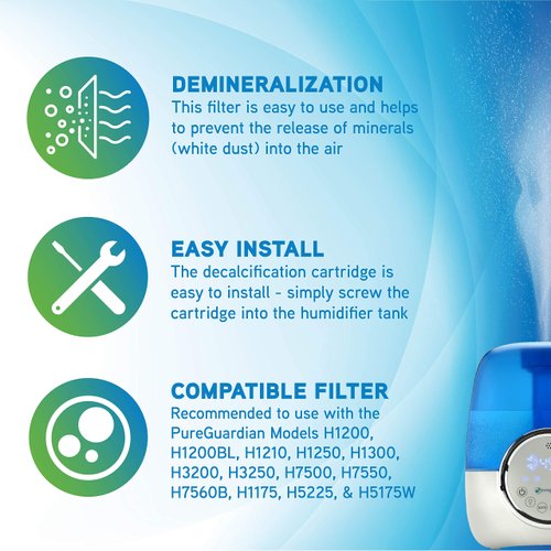 PureGuardian FLTDC20 Humidifier Demineralization Filter, Cartridge #2, 700 Hrs. Run Time, Prevents Release of Minerals Into Air, Fights White Dust, Easy Application to PureGuardian Humidifier