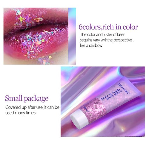Body Glitter,Face Glitter Gel,Mermaid Sequins Liquid Self-Adhesive Glitter Gel,Chunky Glitter Eye Lip Hair Nail Festival Rave Accessories,Sparkling Body Glitter Gel for Women (Rose)