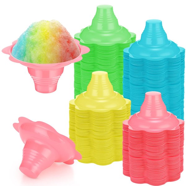 Eaasty 60 Pieces 4 oz Colorful Shaved Ice Cups Flower Shaped Snow Cone Cups Small Leak Proof Plastic Slush Snack Ice Cream Bowls for Hawaiian Holiday Party Summer Cookout Kids Birthday