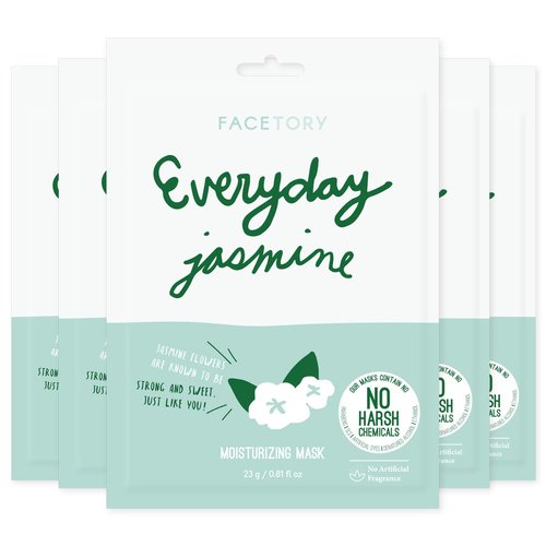 FACETORY K Beauty Face Mask Skin Care - Everyday JASMINE Moisturizing Sheet Mask | Plant-Based with Jasmine Infusion (5 Pack)