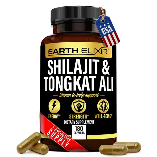 Earth Elixir Shilajit 1000mg & Tongkat Ali 400mg (180 Capsules) Made in USA-Shilajit Supplement (20% Fulvic Acid) Shilajit Pure Himalayan Organic & Tongkat Ali for Men More Potent Than Shilajit Resin