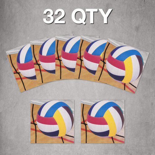 Havercamp Volleyball Napkins 32 Pack, 6.5 in Square, Eco-Friendly Paper, Ideal Volleyball Table Decorations for Senior Night, Parties