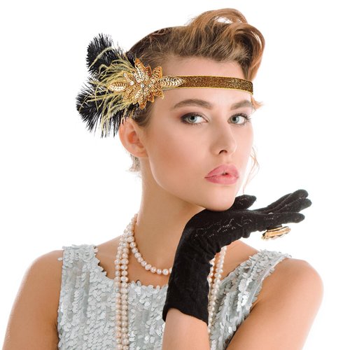 Beaupretty Flapper Headband Roaring 1920s Gatsby Costume Headwear Sequin Wedding Headpiece for Women