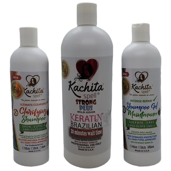 Full Kit NEW Brazilian Keratin Blowout Treatment Kachita Spell Chocolate 32 fl oz - Most Effective Brazilian Keratin Hair Treatment SET