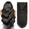 MIFIL Clip in Hair Extensions Human Hair 16 Inch 70g Human Hair Clip ins Natural Black Clip in human hair extensions 7PCS Hair Extensions Human Hair(16inch,7pcs, 70g)