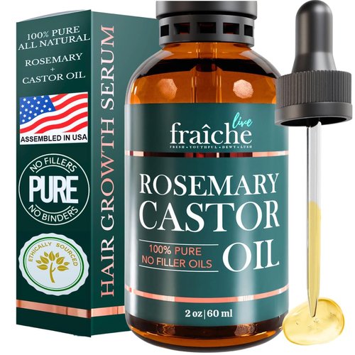 Rosemary Oil for Hair Growth (2oz) with Cold Pressed Castor Oil - Live Fraiche Natural Hair Growth Oil - Rosemary and Castor Oil for Hair Growth -Strengthening Hair Oil for Damaged Hair and Hair Loss