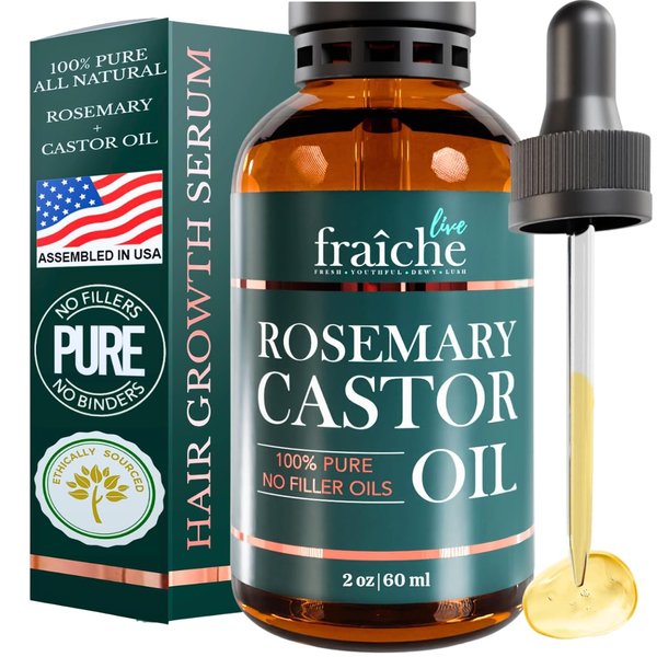 Rosemary Oil for Hair Growth (2oz) with Cold Pressed Castor Oil - Live Fraiche Natural Hair Growth Oil - Rosemary and Castor Oil for Hair Growth -Strengthening Hair Oil for Damaged Hair and Hair Loss
