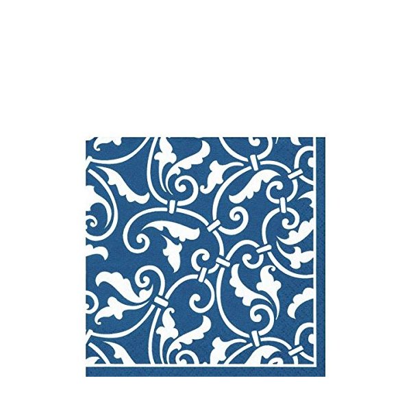 Party Ready Ornamental Scroll Beverage Napkins Tableware, Royal Blue, Paper , 5" x 5", Pack of 16