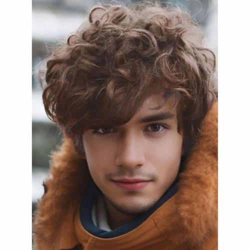 Salaibs Mens Brown Short Curly Wigs Natural Looking Side Part Hair Heat Resistant Synthetic Wigs