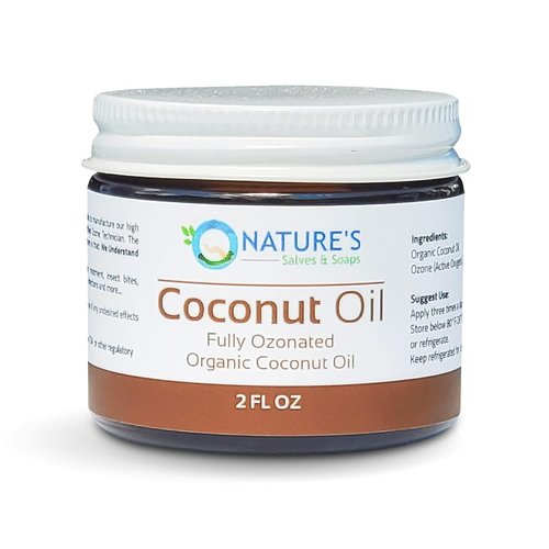 Nature's Salves and Soaps Fully Ozonated 100% Organic Unrefined Organic Coconut Oil. Holistic, Homeopathic, Natural, Dental, Skin, Hair (2 Fl. Oz.)