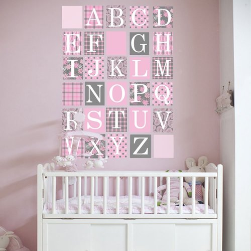 Wall Decals Alphabet Blocks in Millennial Pink and Gray Fabric Eco-Friendly Reusable Decals