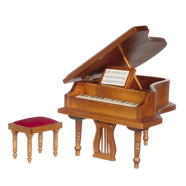 Dollhouse Miniature 1:12 Scale Walnut Piano with Bench #T6213