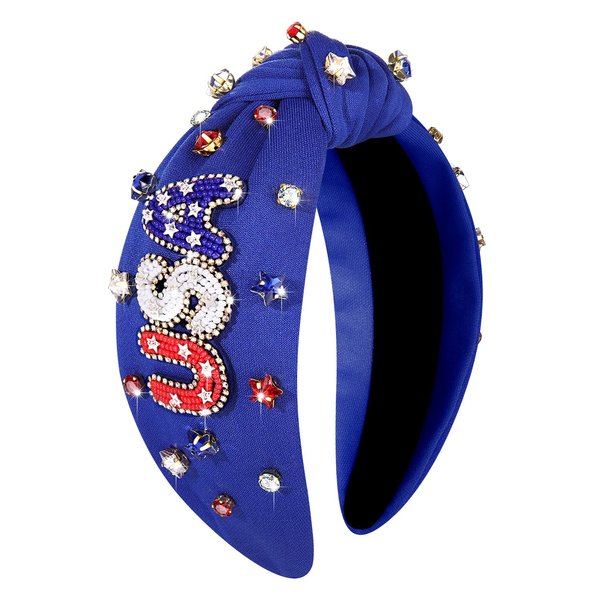 MOLOCH American Flag Headband 4th of July Headband for Women Beaded Sequin USA Stars Knotted Headband Rhinestone Crystal Patriotic Hairband Party Hair Accessory