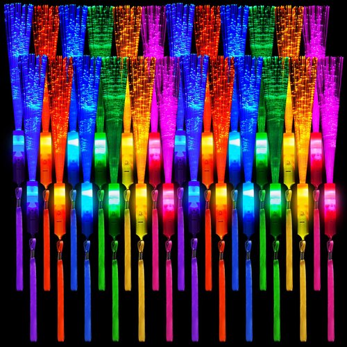 Kasyat 10 Pieces Fiber Optic Light Wand Stick Glow Flashing Wands Small Fiber Optic Wands LED Flashing Sticks LED Fiber Wands Colorful Flashing LED Wands for Christmas Party Favors(Vivid Color)