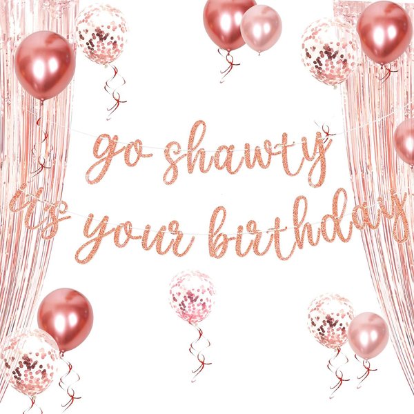 13 PCS Go Shawty It's Your Birthday Banner, Balloons Hip Hop Birthday Party Decorations Supplies, Rap Theme Happy Birthday Sign for Man Women birthday Party Supply (Rose Gold)